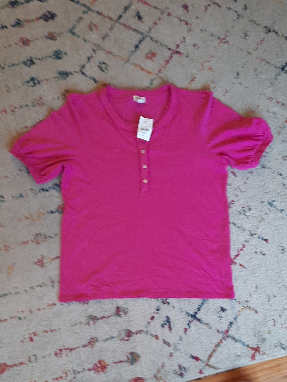 NWT J Crew Factory Bright Pink Short Puff Sleeve Top Small